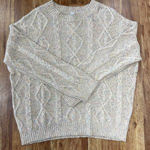 Tan Sweater with Multi Color Stitching
